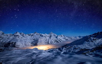 gorner glacier, звездное небо, астрономия, синее небо, швейцария