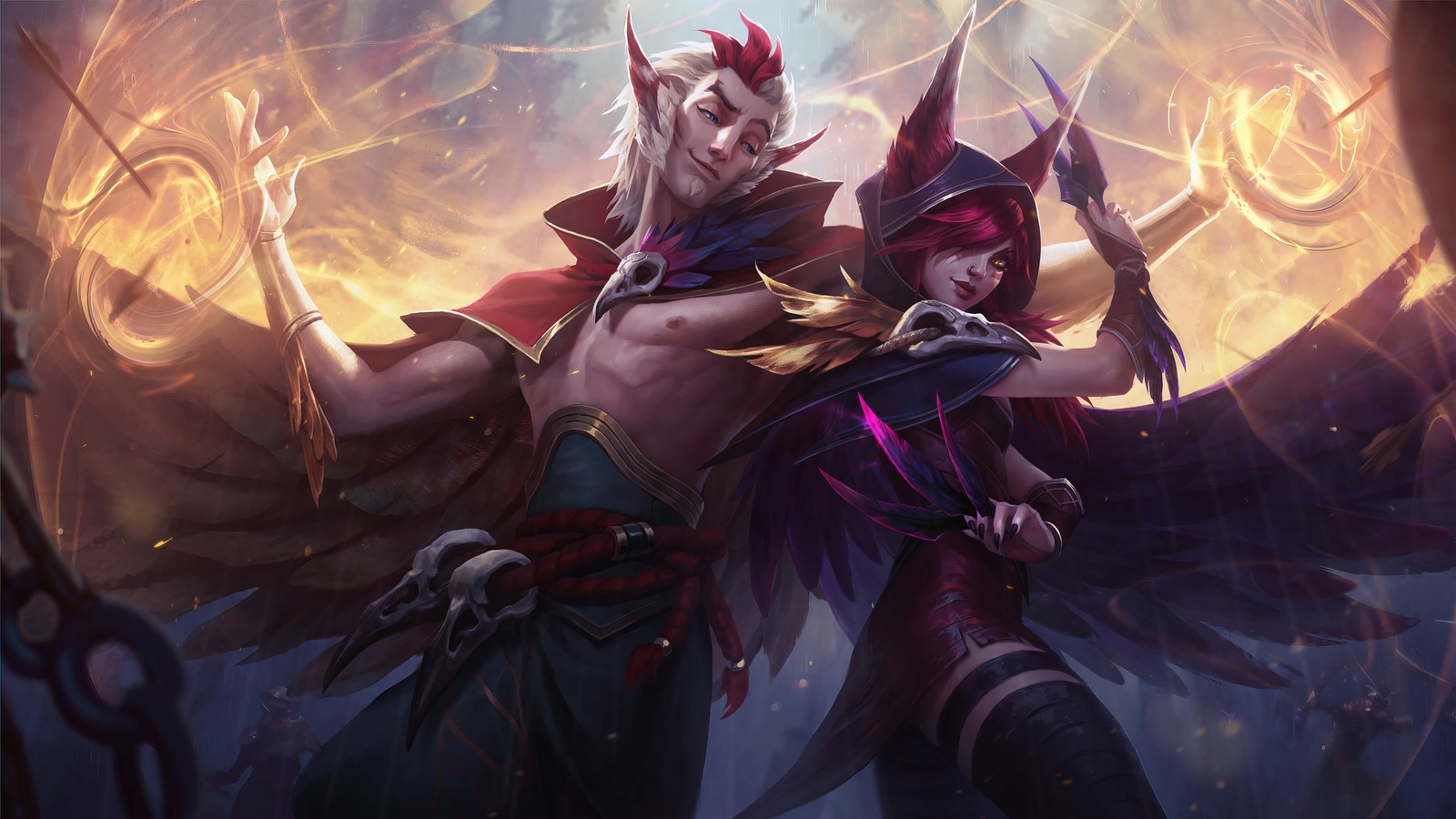 Скачать обои сая, xayah, ракан, rakan, иллюстрация