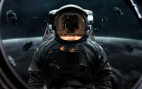 Haunting Astronaut in a Fractured Space Suit Amidst the Void