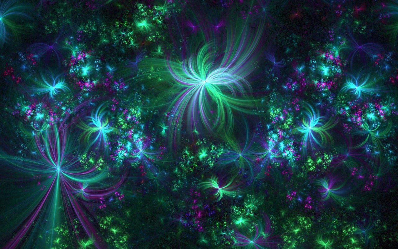 flower, green, purple, light, fractal art Download Wallpaper