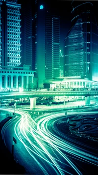 Illuminated Skyscrapers and Dynamic Street Lights in Urban Landscape