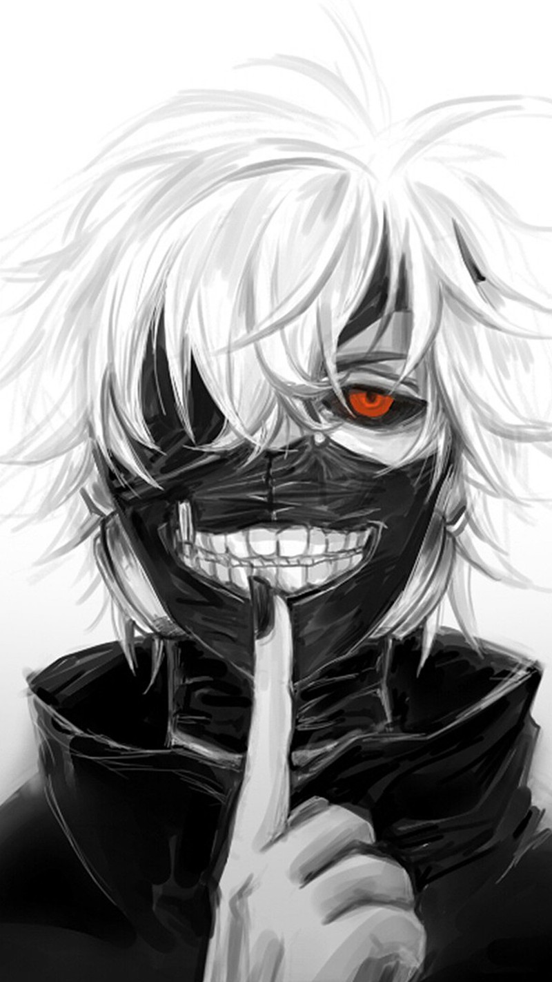 Рисунок парня с жутким лицом и жуткой улыбкой (аниме, anime, канеки, kaneki)