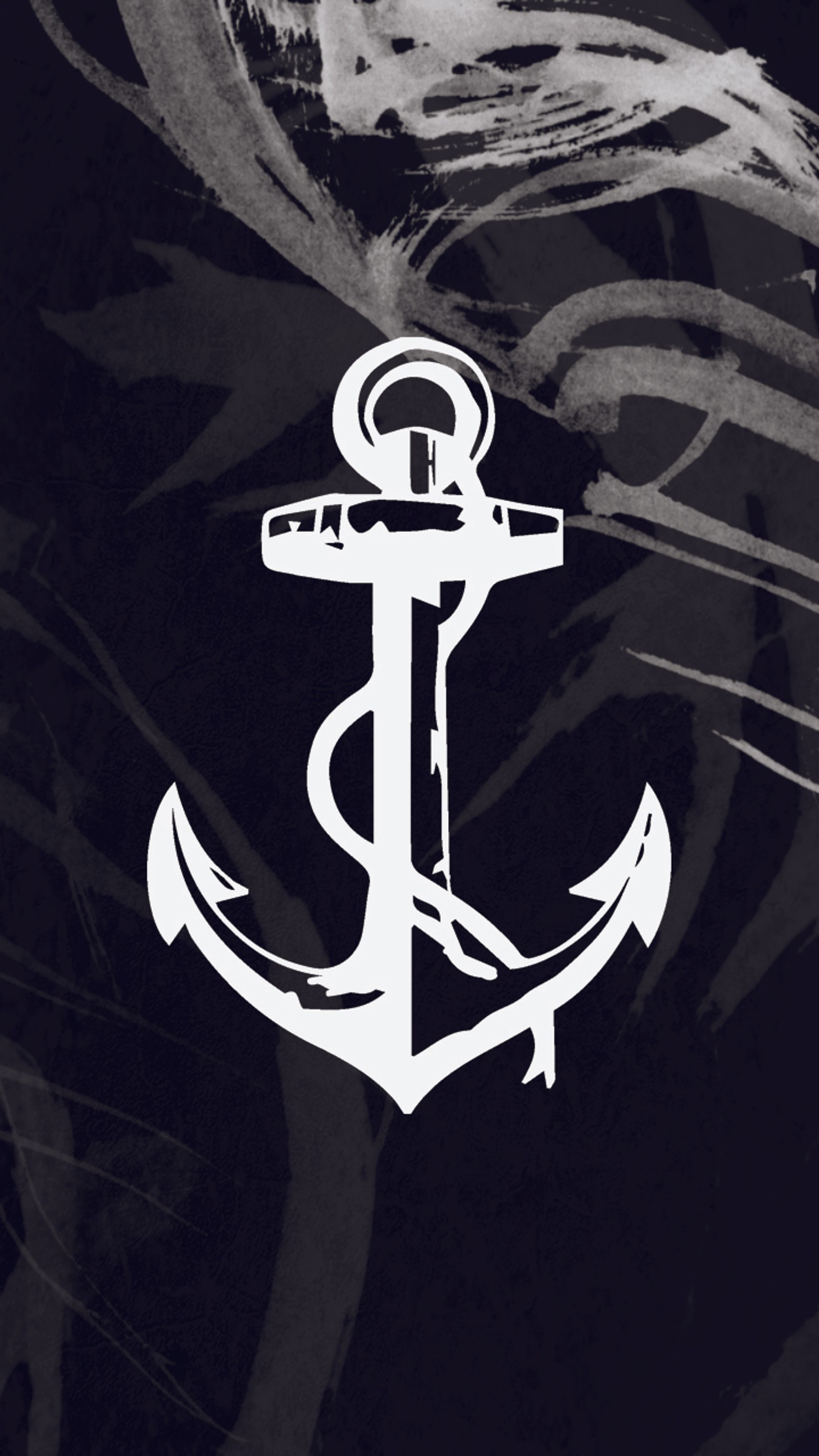 There is a white anchor on a black background with a white background (anchor, merchantnavy, navy, sailor)