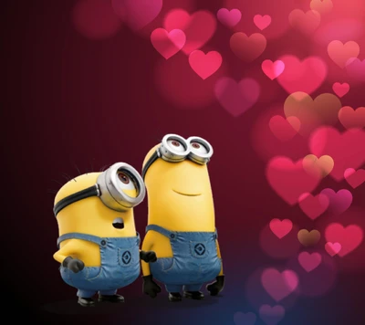 Minions Surrounded by Love: Cute Hearts and Bubbles for Valentine's