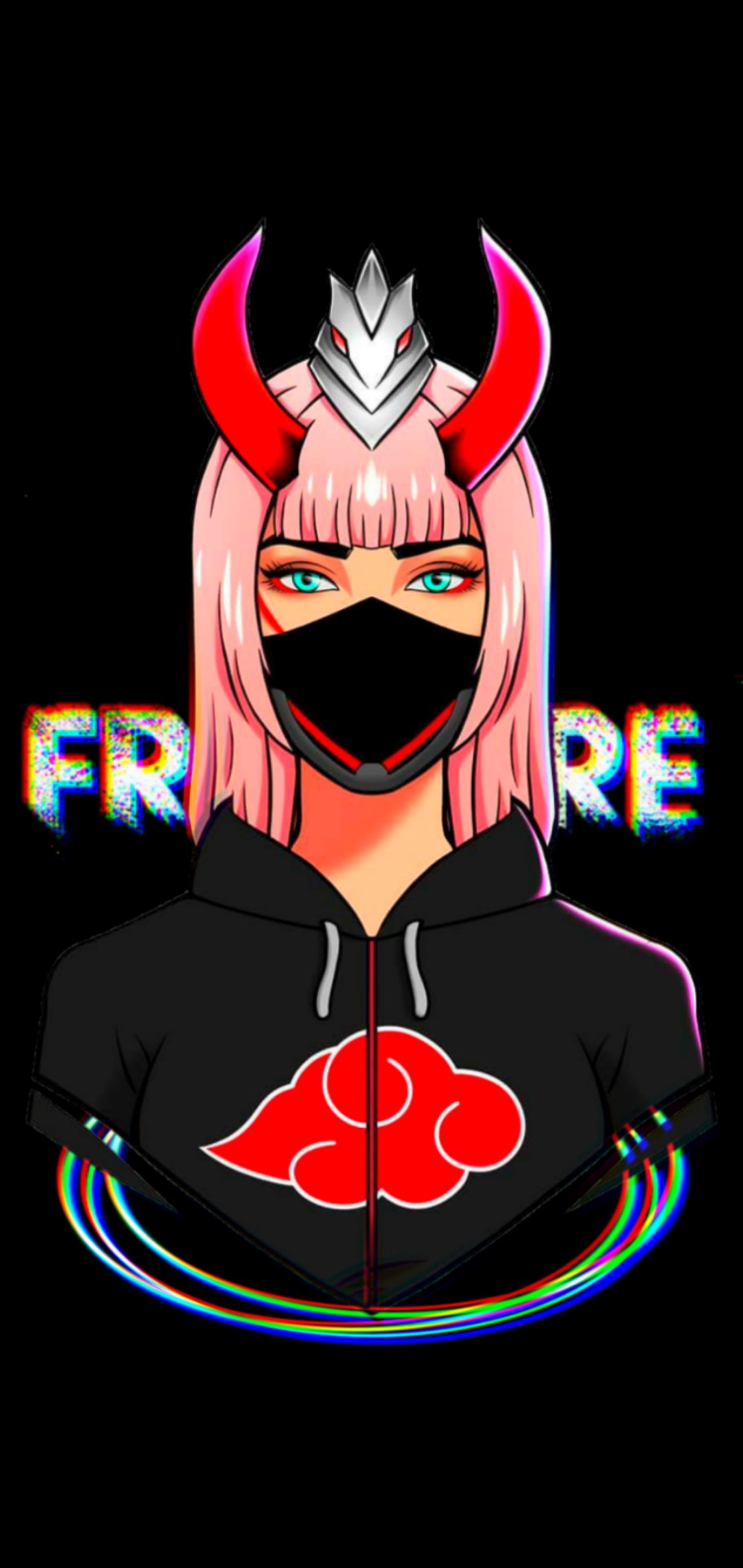 Une image de dessin animé d'une femme avec des cheveux roses portant un hoodie noir (free fire, jeu, fille)