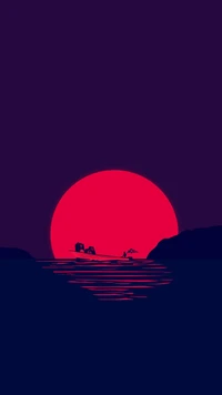 boat, sunset wallpaper