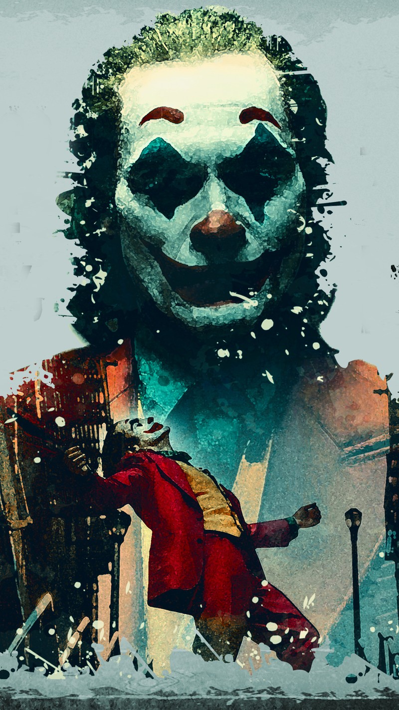 Джокер в красном костюме и красной куртке идет по улице (2019, джокер, joker, джокер 2019, joker 2019)