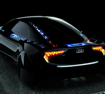 Elegante coche concepto Audi negro con luces traseras iluminadas