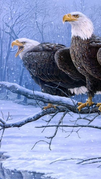 Bald Eagles Amidst a Snowy Landscape