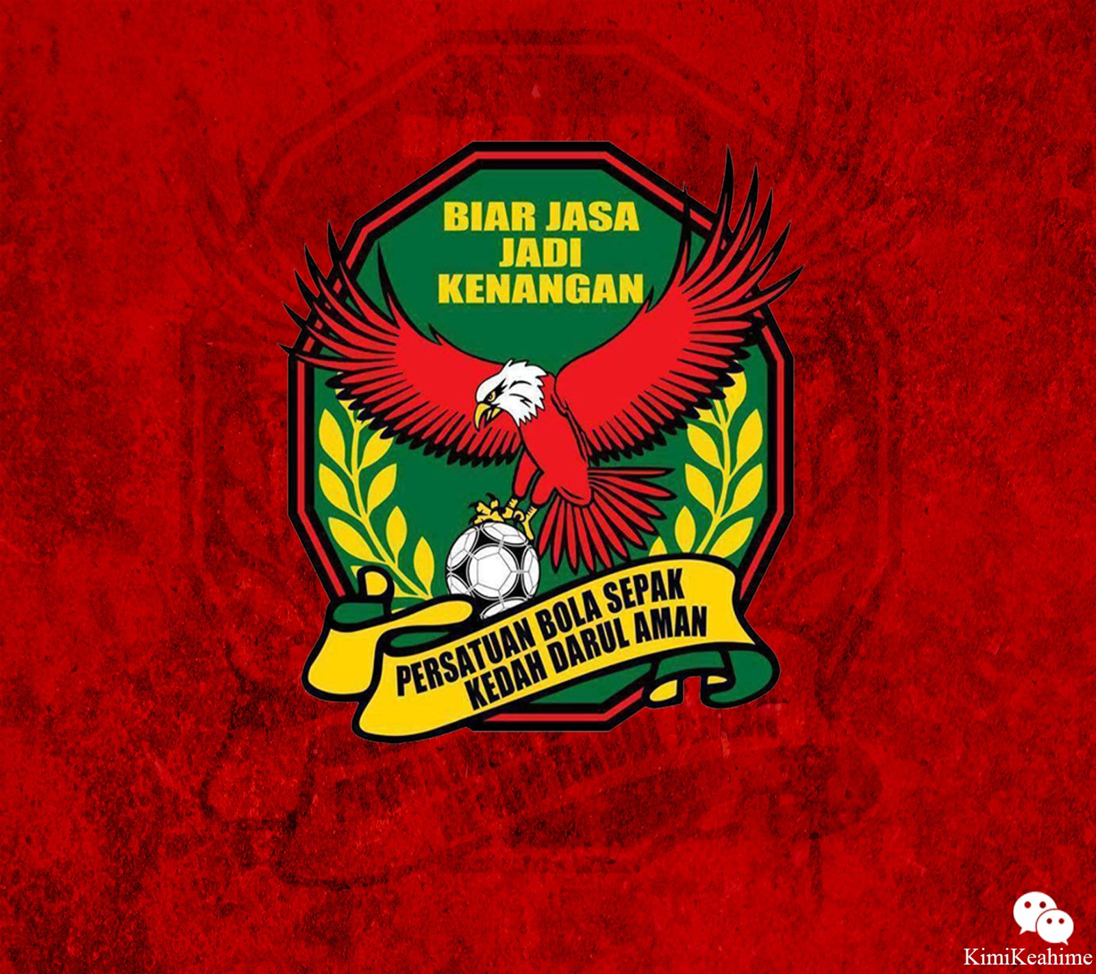 A red and green logo with a bird on it (helang merah, hijau kuning, kedah)