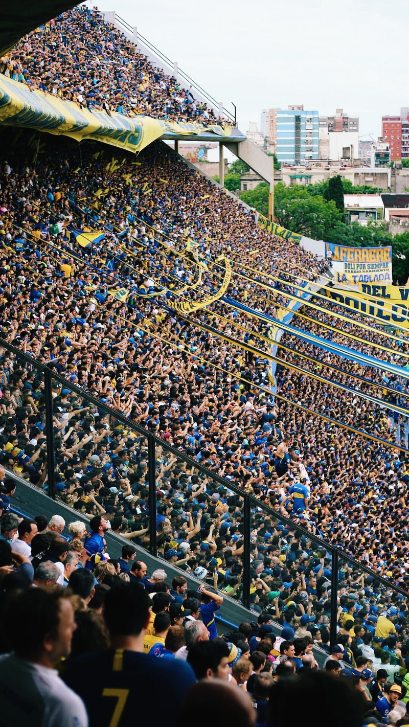 Аэрофотоснимок людей на стадионе с множеством людей. (бока, boca, бока хуниорс, boca juniors, аргентина)