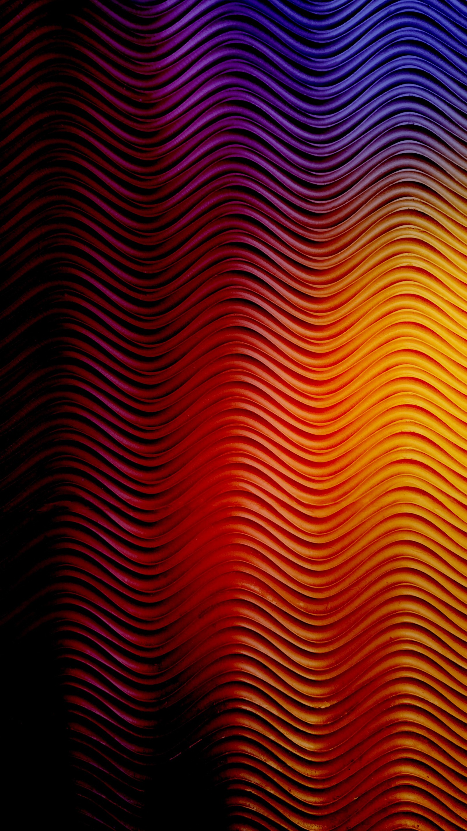 A close up of a colorful wave pattern on a black background (abstract, gradient, lines, waves)