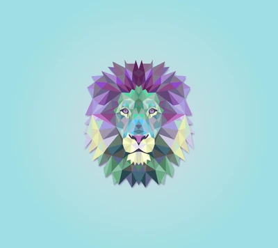 Abstract Minimalist Lion in Green and Purple Prism Design