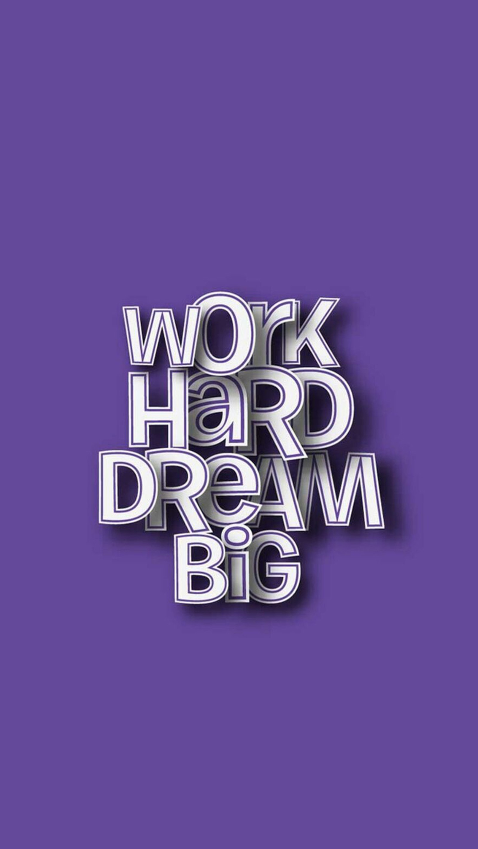 A close up of a purple background with a white text (dream, inspiration, life, qoutes, work hard)