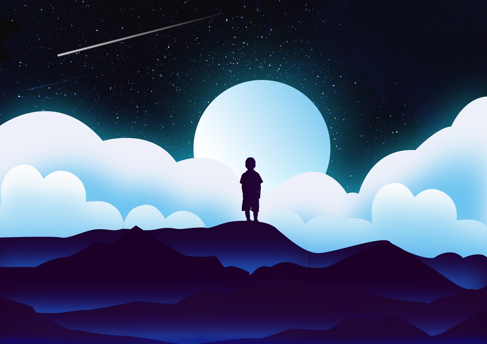 boy, silhouette, kid, alone, moon wallpaper