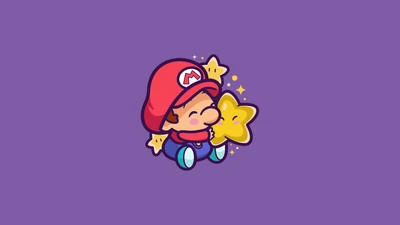 Mignon Mario tenant une étoile sur un fond violet