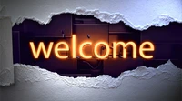 Glowing Neon 'Welcome' Sign Through a Torn Wall