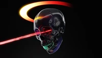 Futuristic Skull with Laser Eyes on Black Background