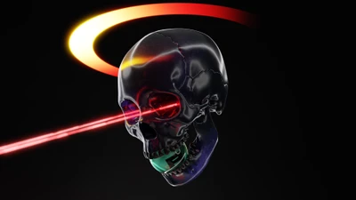 Futuristic Skull with Laser Eyes on Black Background