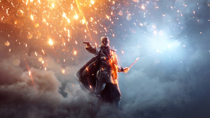 Мужчина едет на лошади посреди облака огня (баттлфилд 1, battlefield 1, electronic arts, космос, вымышленный персонаж)