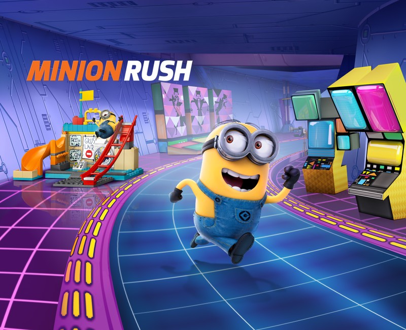 Игра minion rush с миньоном, бегущим по комнате (minion rush, гадкий я, despicable me, видеоигра, игры)