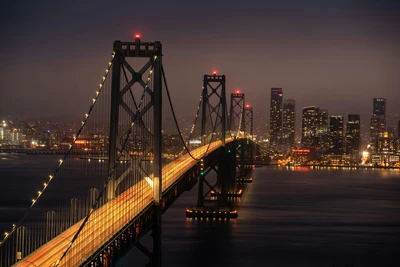 Illuminated San Francisco-Oakland Bay Bridge at Night