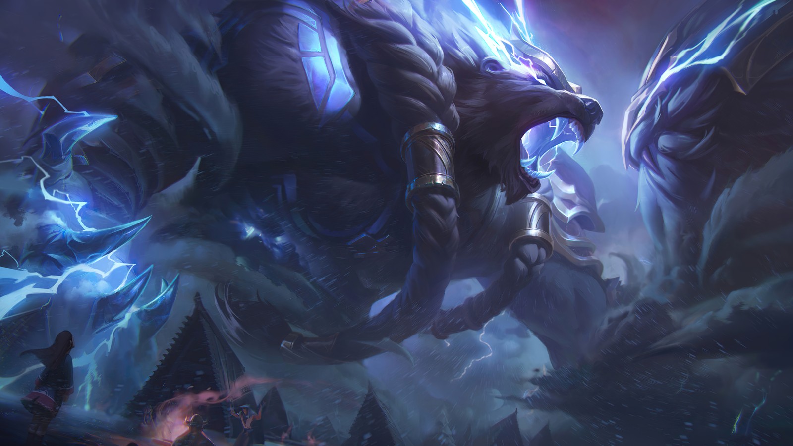 A close up of a demonic creature with lightning coming out of it (thunderlord, volibear, rework, new, skin)