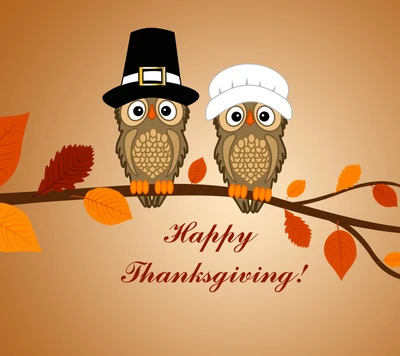 Happy Thanksgiving with Delightful Owls in Autumn Leaves