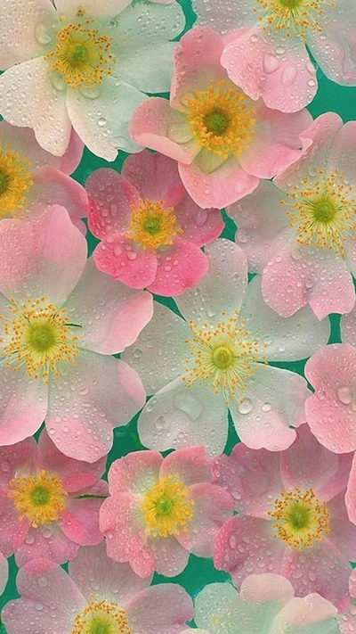 Pink Flowers with Raindrops