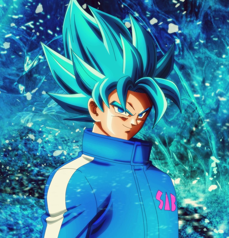 Близкий план молодого гоку в синем пиджаке (дракон, драгонболл супер, dragon ball super, hd, аниме)