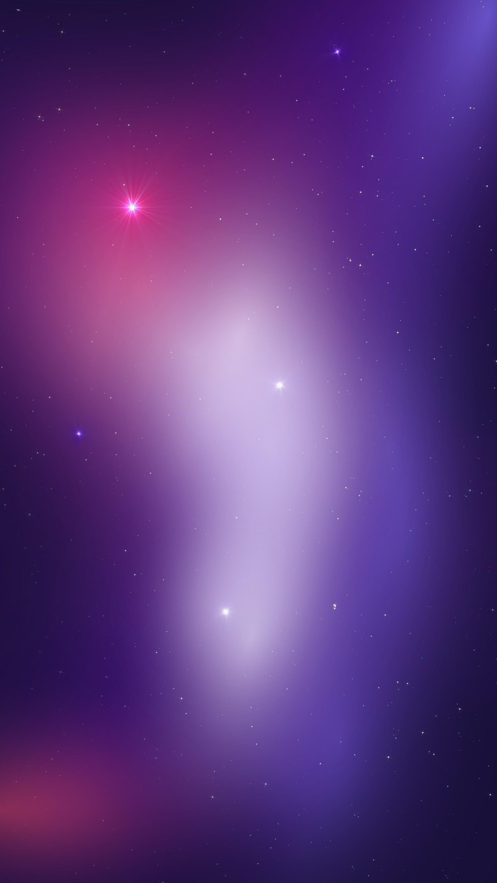 Fundo borrado em roxo e vermelho com estrelas e uma luz brilhante (brilho, nebulosa, roxo)