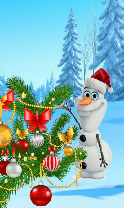 Cheerful Snowman with Christmas Tree in a Winter Wonderland