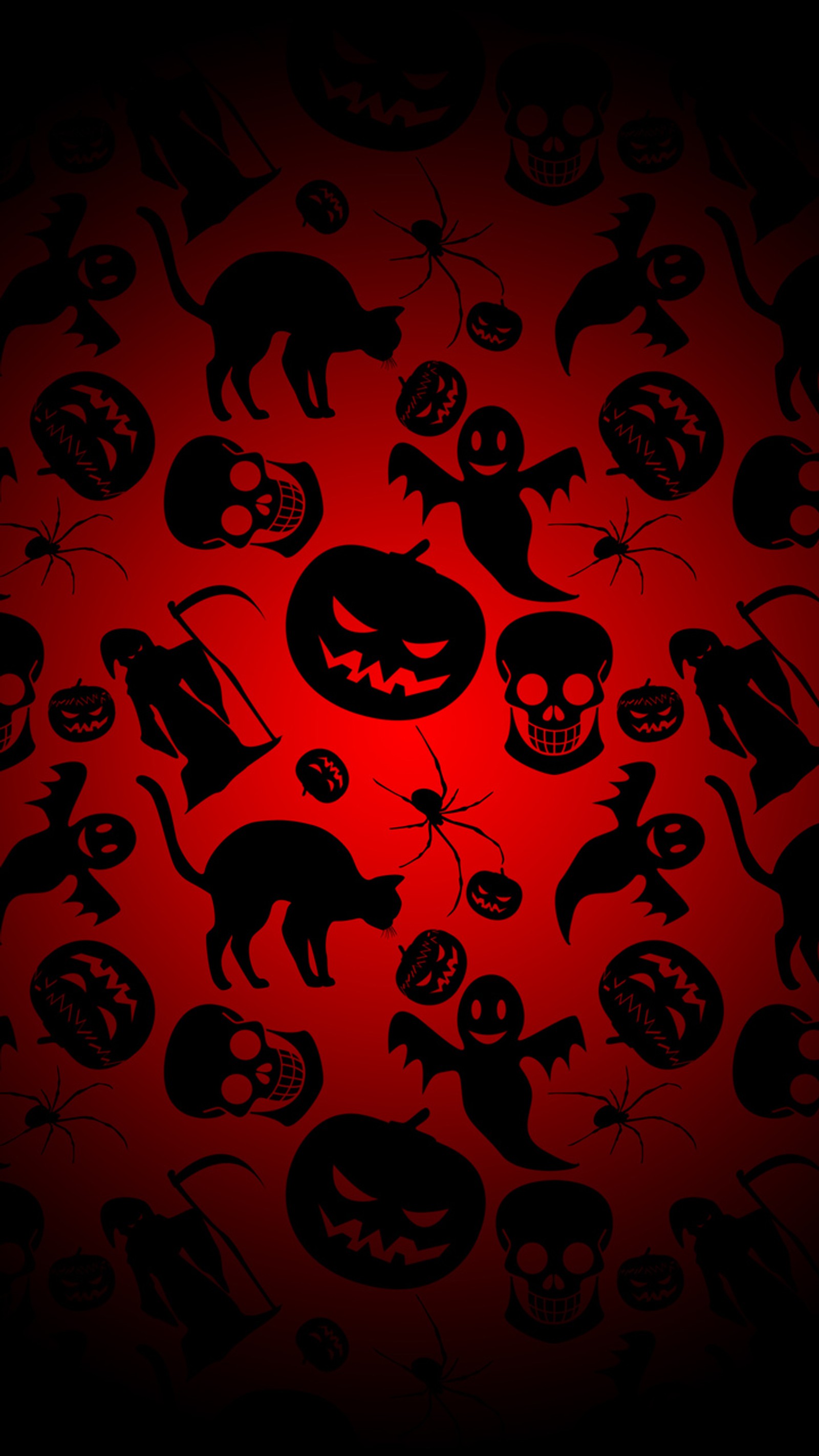 Nahaufnahme eines roten hintergrunds mit vielen schwarz-weißen halloween-icons (dunkel, halloween, tapeten)