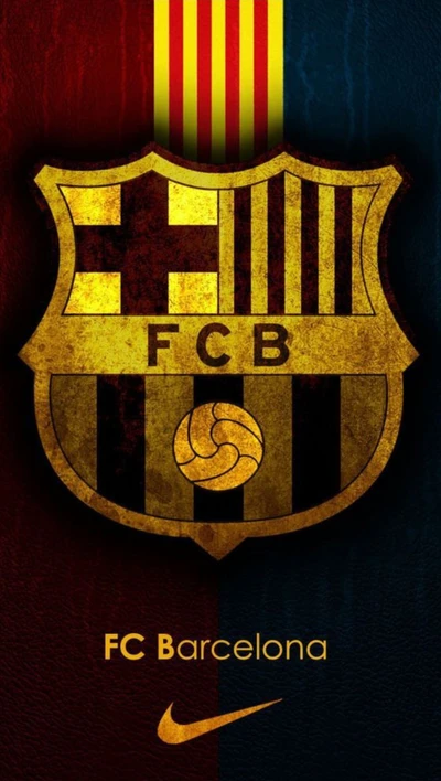 FC Barcelona Logo with Gold Accents and Striped Background