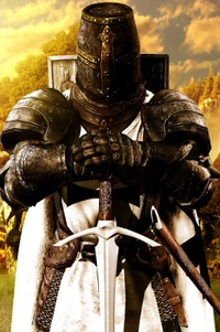 Templar Warrior in Armor Holding Sword