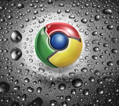 Logotipo do Chrome cercado por gotas de água em um fundo escuro