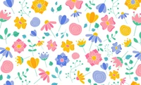 Colorful Floral Pattern with Abstract Flowers and Leaves