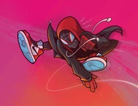 Ilustración dinámica de Miles Morales como Spider-Man en acción