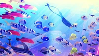 underwater, fish, digital art, abstract wallpaper