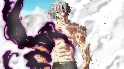 Estarossa de Nanatsu no Taizai emergindo em meio à destruição