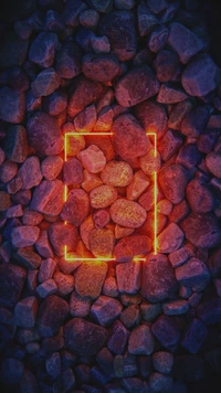 Electric Blue and Orange Patterned Rocks with Neon Frame