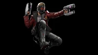 Star-Lord en action : Pose du jeu vidéo Gardiens de la Galaxie