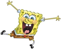 Excited SpongeBob SquarePants in a dynamic pose, showcasing his playful personality with a wide smile and outstretched arms.