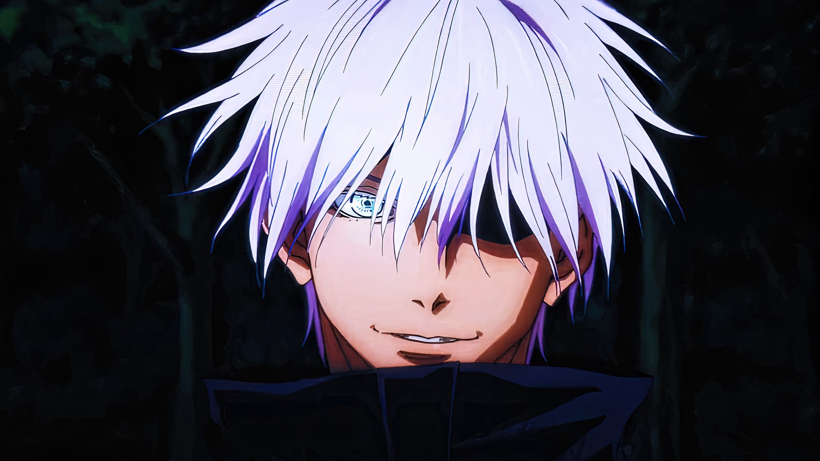 Anime guy with white hair and purple eyes staring at the camera (satoru gojo, jujutsu kaisen, anime, sorcery fight, 呪術廻戦)