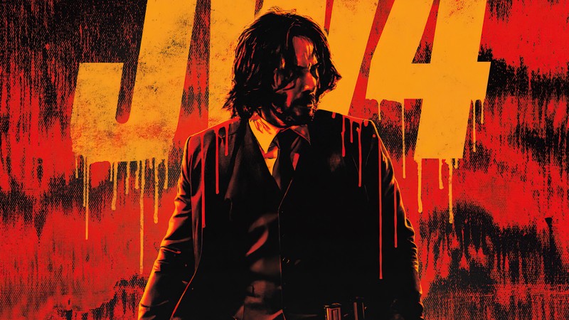 Мужчина в костюме и галстуке стоит на красном фоне (джон уик 4, john wick chapter 4, 2023, фильм, киану ривз)