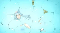 Rimuru Tempest rodeado de burbujas de slime azules en una vibrante escena de anime.