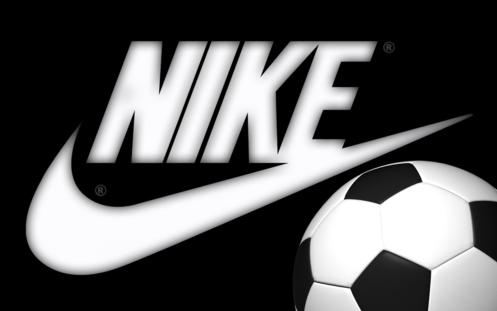 Nike logo with a soccer ball in front of it (nike, logo, soccer ball)