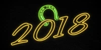 Neonschild für Neujahr 2018 mit einem glücklichen Hufeisen