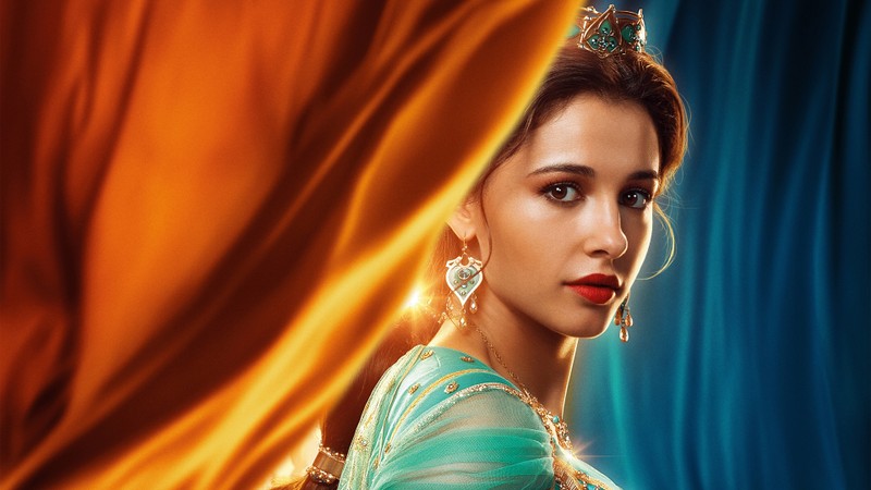 Женщина в зеленом платье с тиа на голове (жасмин, аладдин 2019, aladdin 2019, фильм, наоми скотт)