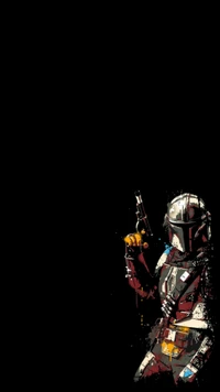 Vibrant Mandalorian in Armor Against a Dark Space Background